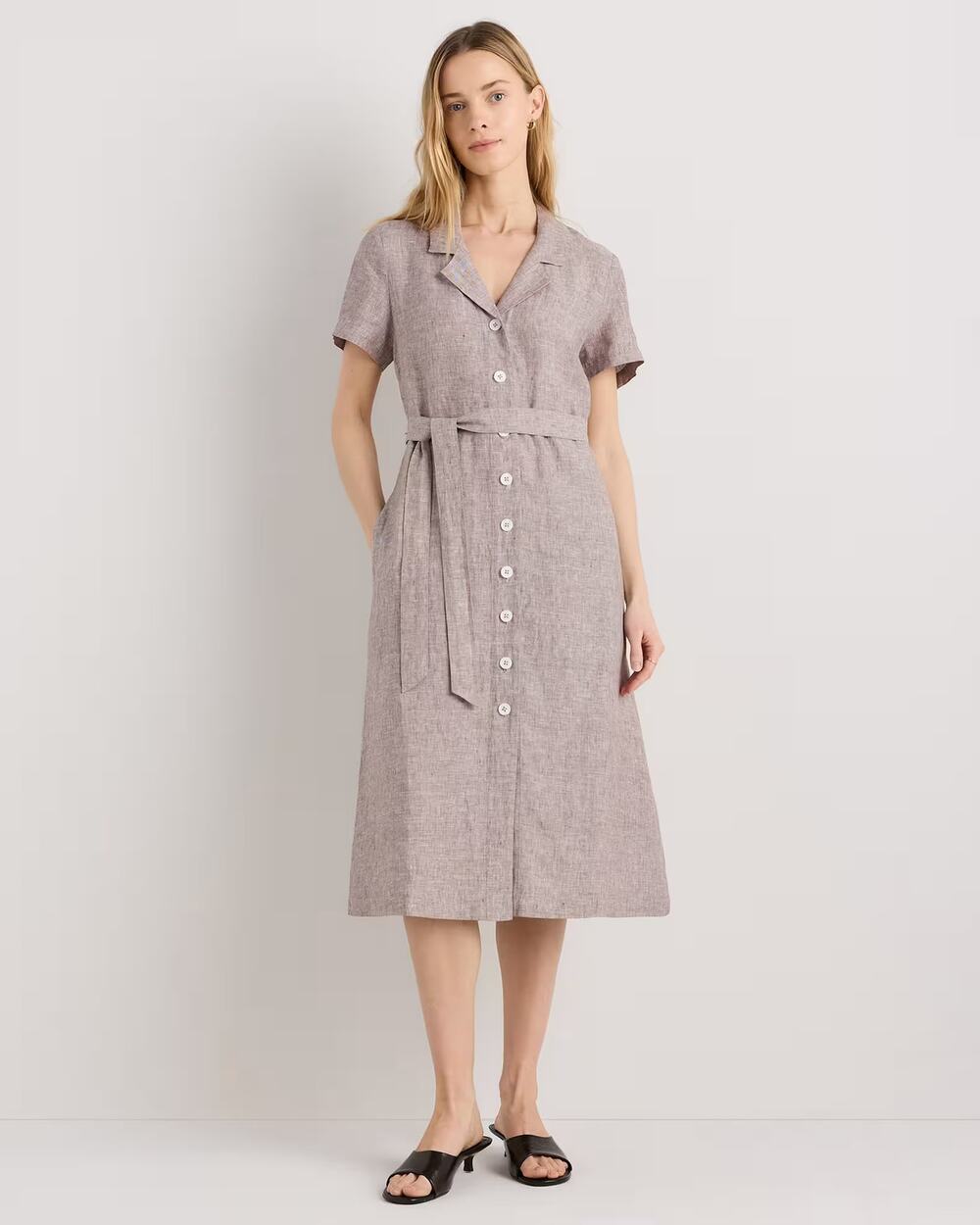Quince 100% European Linen Button Front Dress Medium Minimalist Coastal